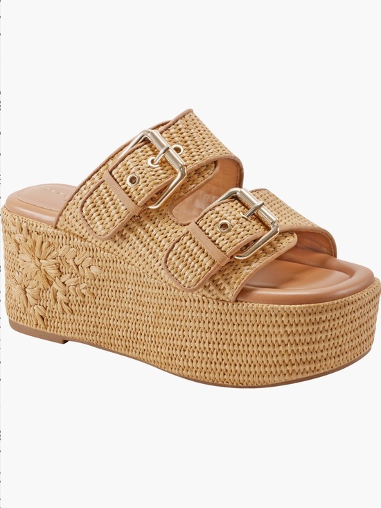 Marc Fisher Shoes - Marc Fisher Natural Braided Platform Slide Sandals with Buckles